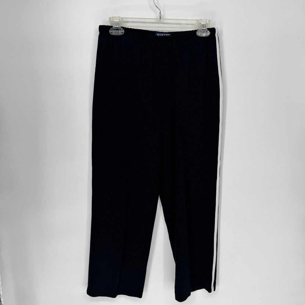 Lands End Womens Black White Side Stripe Track Pants Size M 10-12 Regular Knit